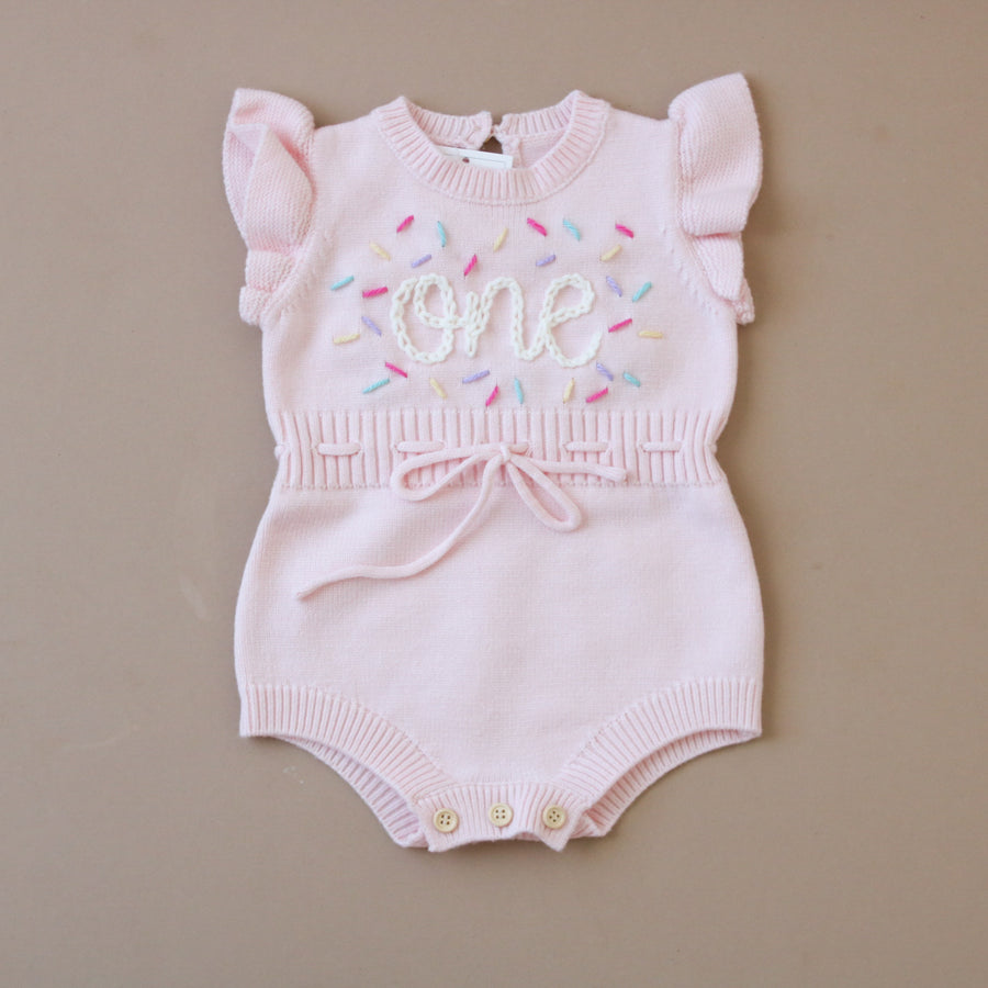 Hand embroidered One Romper -Pink