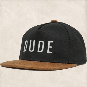 Flat Brim Trucker Hat DUDE Black Faux Learher