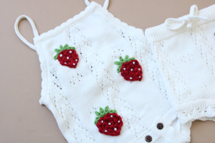 Handembroidered Strawberry Knitted Set