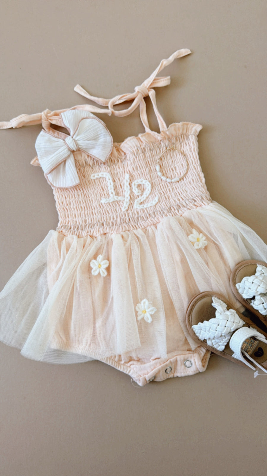 PERSONALIZED Hand embroidered ONE + 🌸 | Tulle Romper