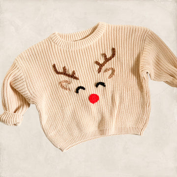 Reindeer Handembroidered Chunky Sweater