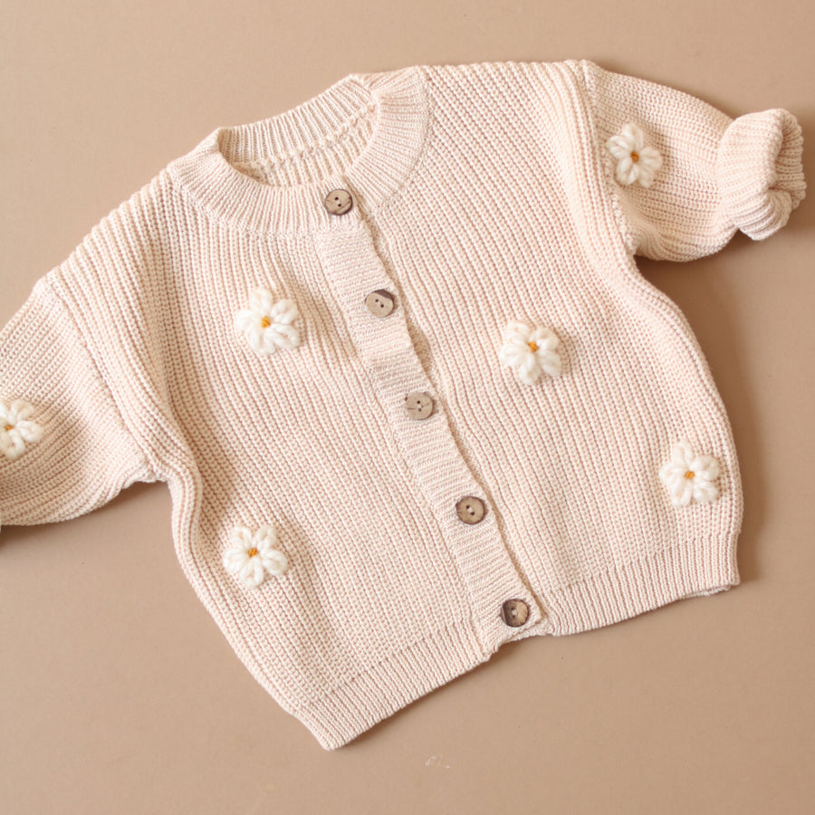 Hand embroidered Daisy Cardigan - Cream