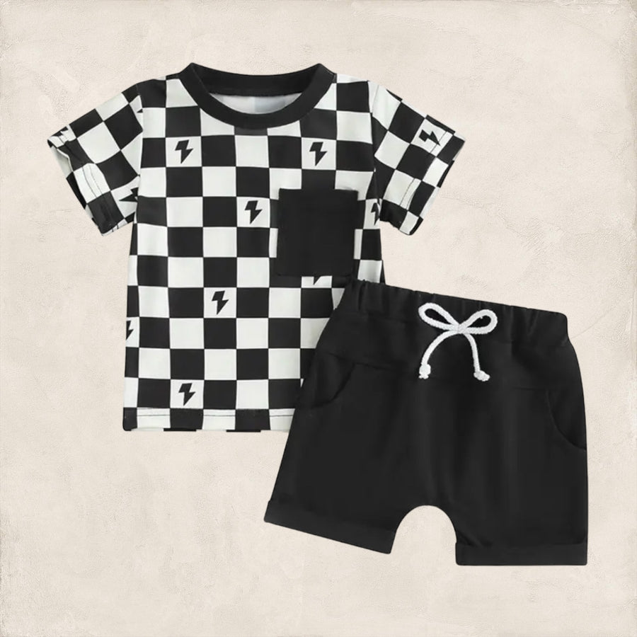 Lightning Bolt Checkered Shirt + Shorts Set