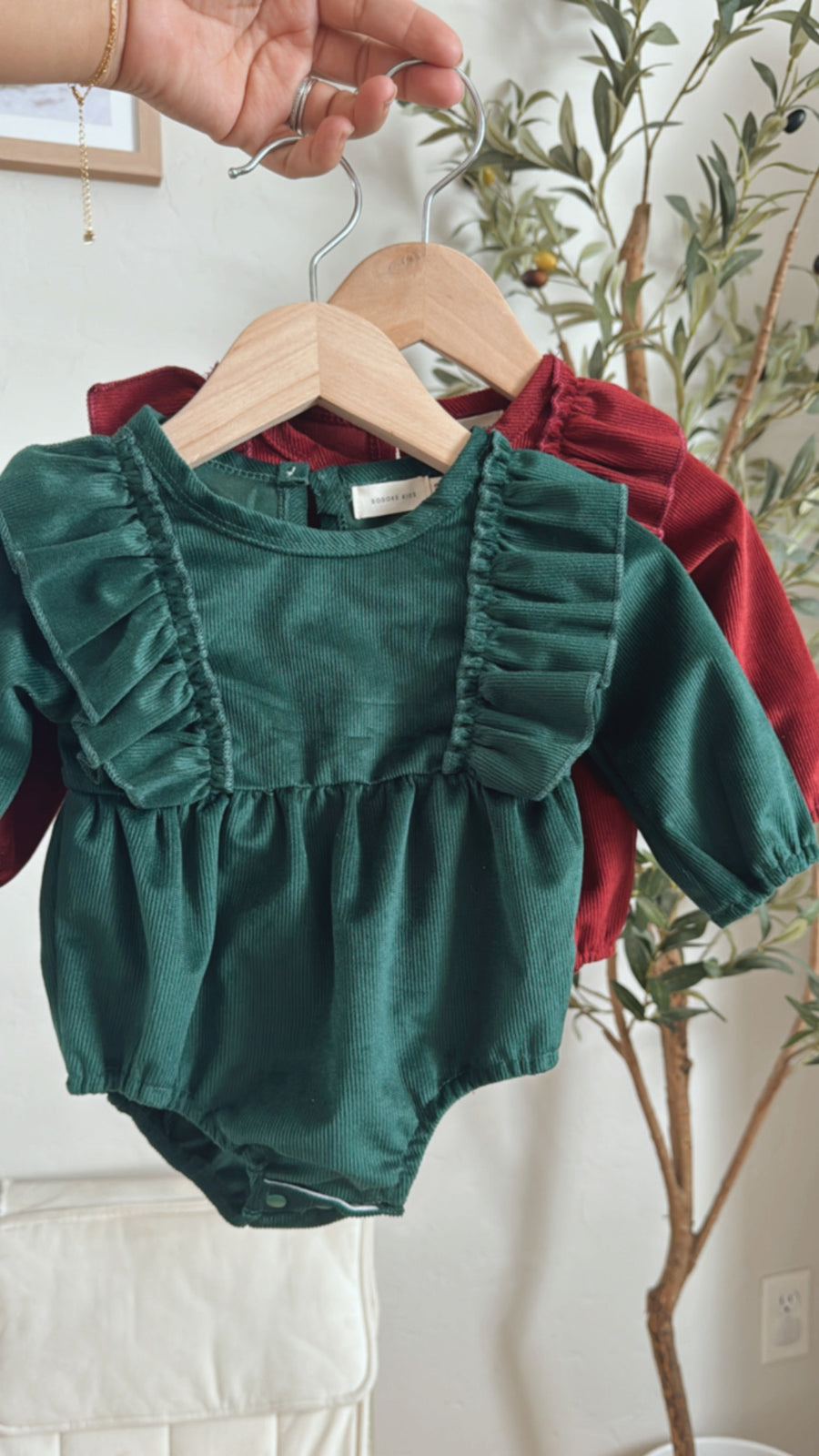 Corduroy Ruffle Romper - Burgundy