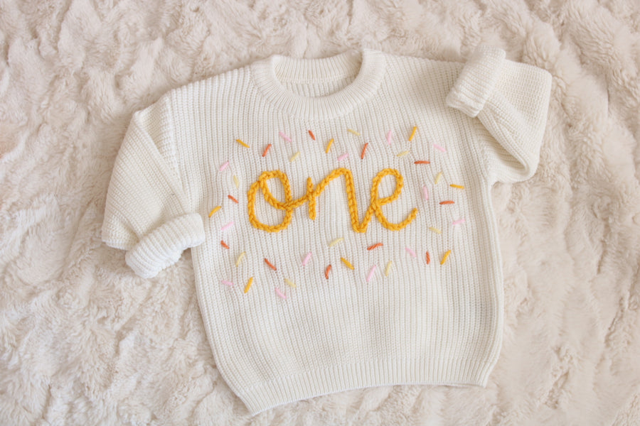 BIRTHDAY Hand-embroidered Chunky Sweater - Yellow