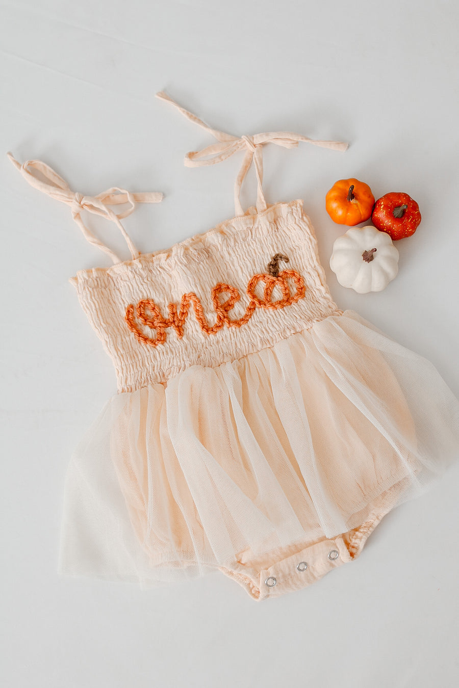 Hand embroidered ONE + 🎃 | Tulle Romper - beige