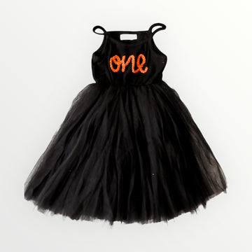 Hand embroidered ONE | Tulle dress - black