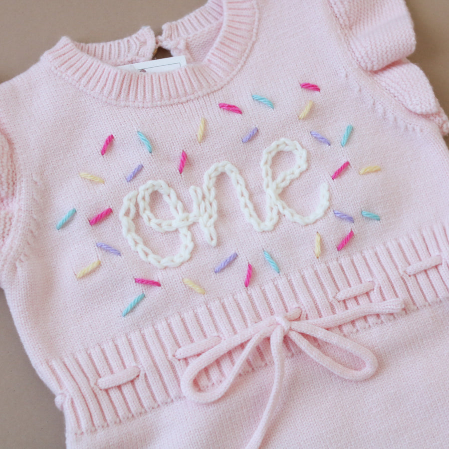 Hand embroidered One Romper -Pink