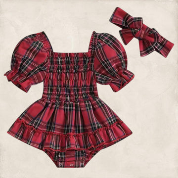 Holiday Plaid Romper - Red