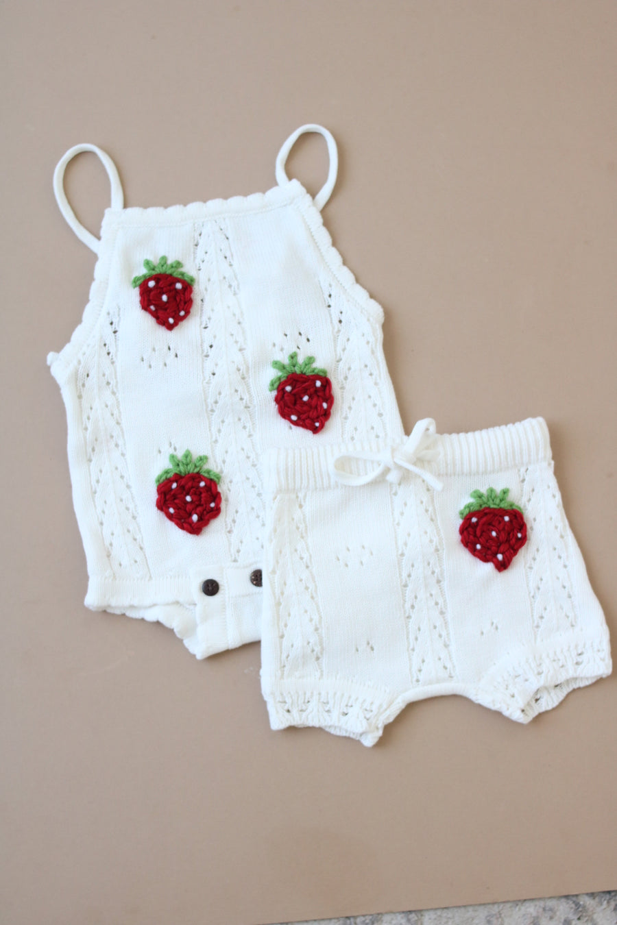 Handembroidered Strawberry Knitted Set