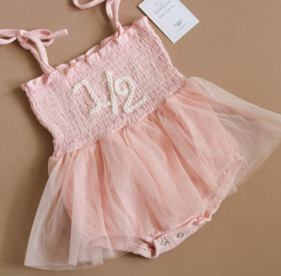 Hand embroidered 1/2 | Tulle Romper - pink