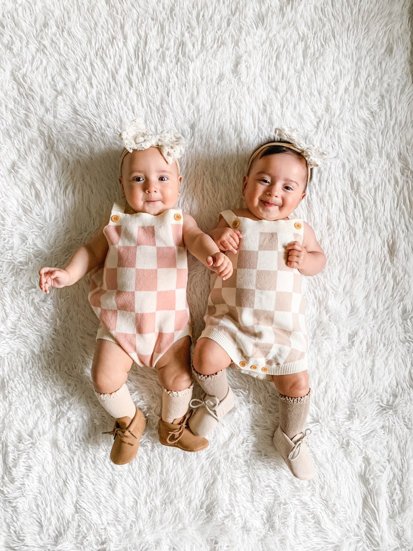 Checkered Romper - Beige