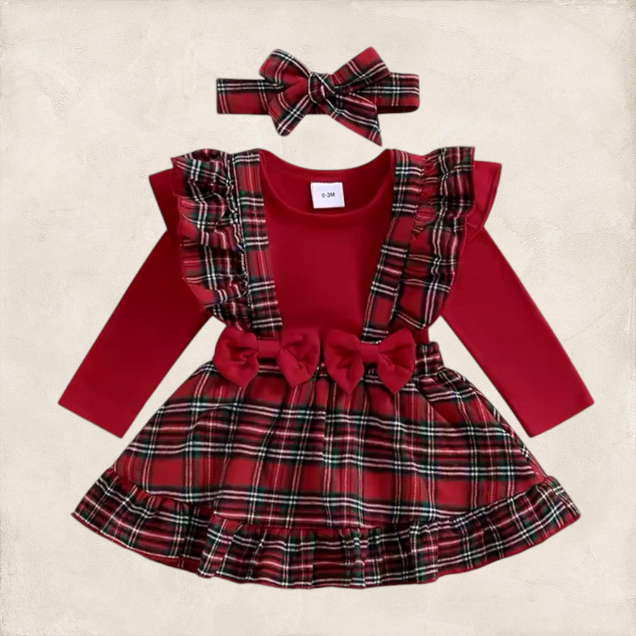 Holiday Plaid Suspender Dress and Bodysuit - Red