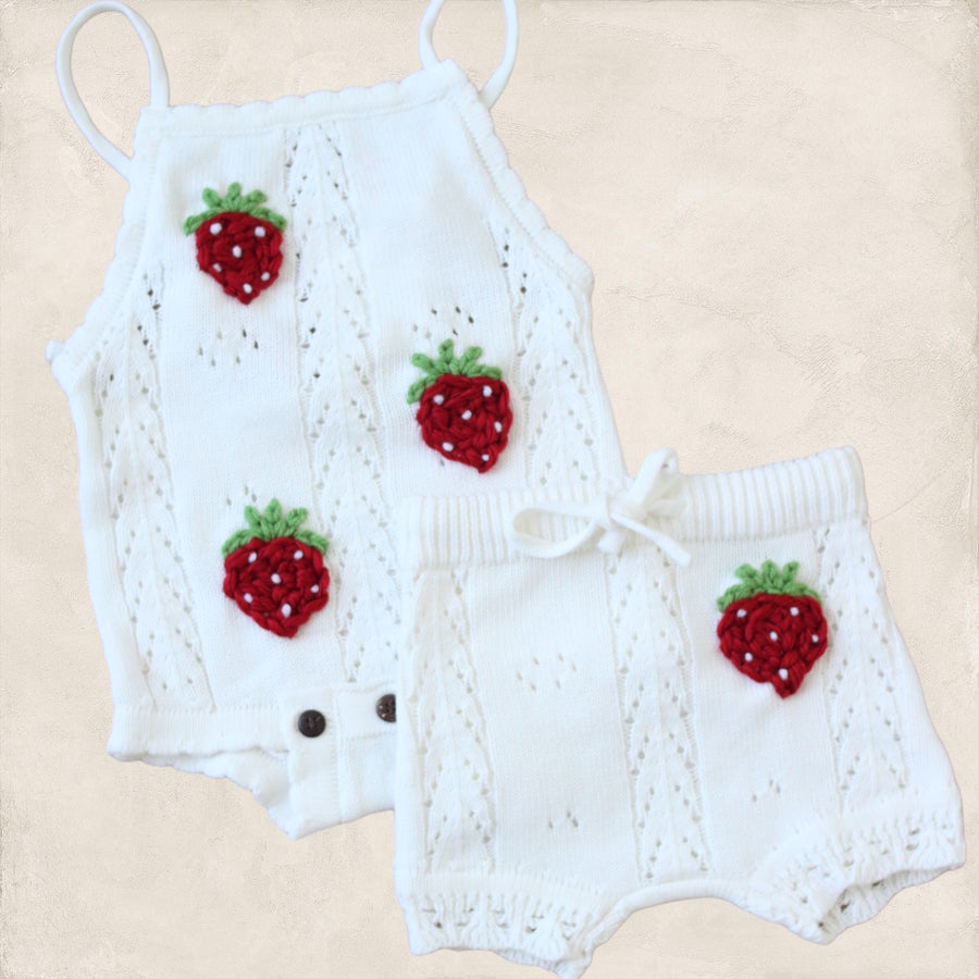 Handembroidered Strawberry Knitted Set