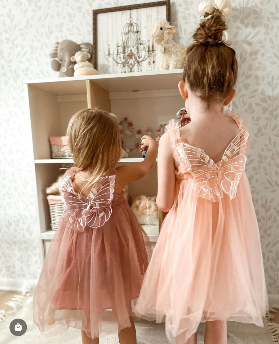 Butterfly Tulle Dress - Peach