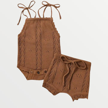 Leah | Knit Romper and Bloomers Set - Brown