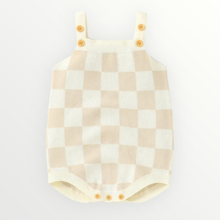 Checkered Romper - Beige