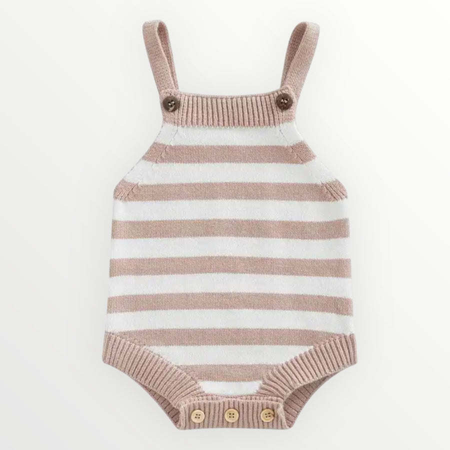 Striped Knitted Romper - Mauve