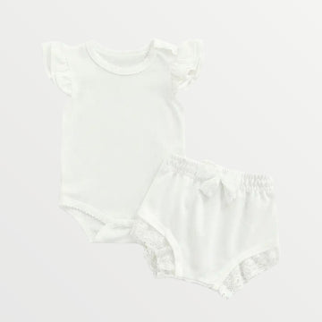Mia - Waffle Knit Bodysuit  + Bloomer Set - White