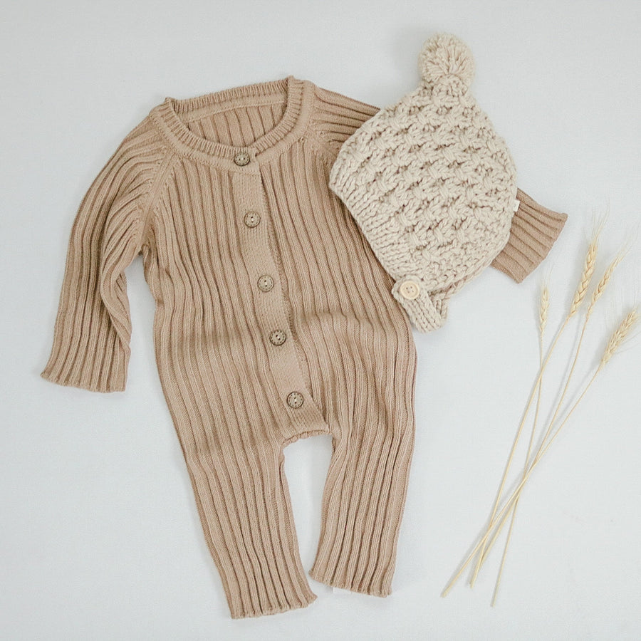 Knit Baby Jumpsuit - Dark Brown