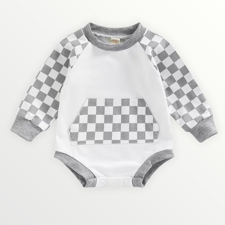 Onyx | Checkered Sweatshirt Romper - 4 Colors