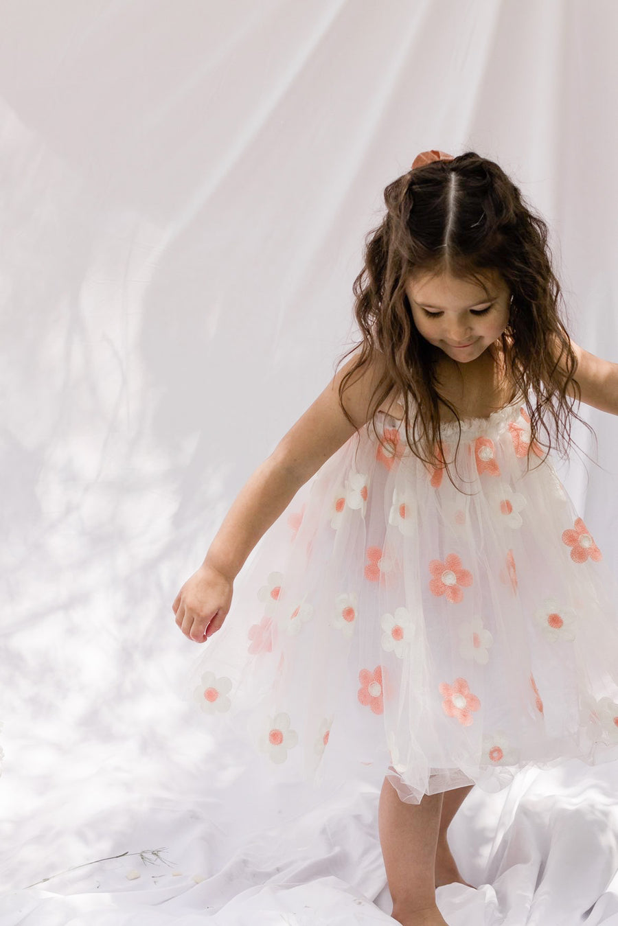 Floral Tulle Dress - Peach