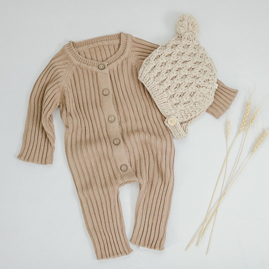 Knit Baby Jumpsuit - Light Brown