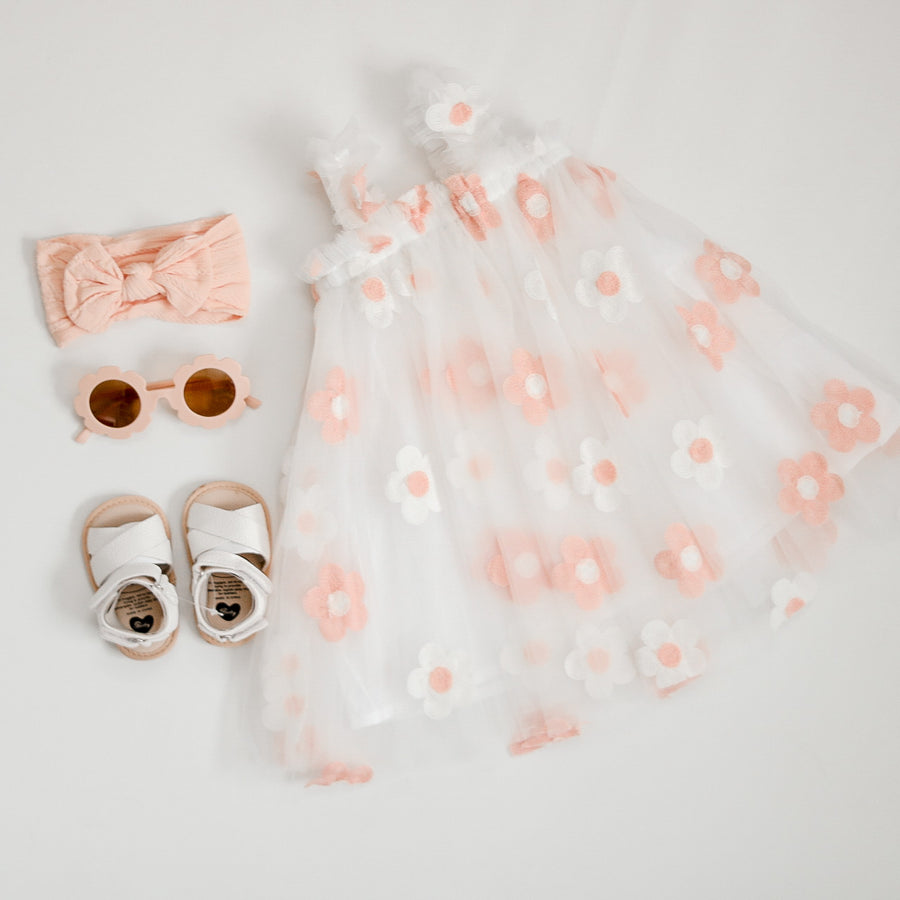 Floral Tulle Dress - Peach