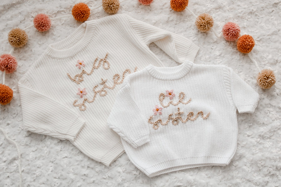 Lil Sister l Hand embroidered Knit Sweater